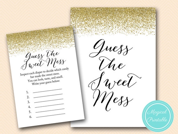 Guess the sweet mess, candy guessing game, Gold Glitter Baby Shower ...