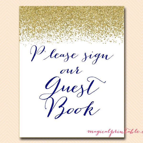 Please sign our guestbook sign, instant download, thank you sign, wedding sign, Royal Blue, Gold Bridal Shower Sign, baby Shower Sign SN25