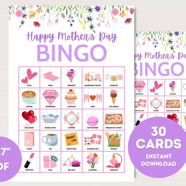 Mother's Day Bingo Cards, Printable Mother's Day bingo, Happy Mother's Day Bingo, Mother's Day Activity For Kids, Classroom Activity, bs701