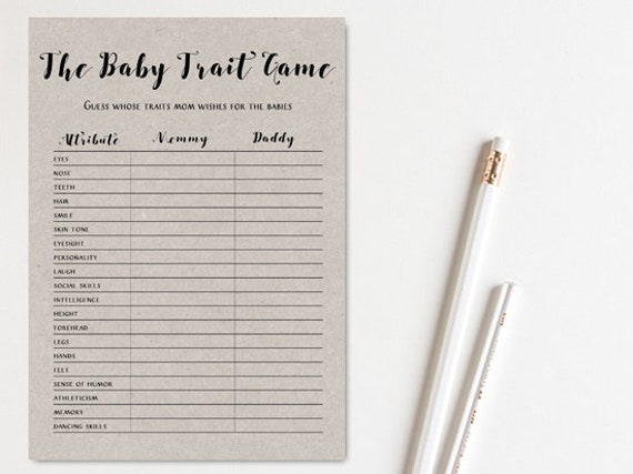 Twin Baby trait game, guess the feature, grey modern Baby Shower, Baby Shower Game, Instant Download Game Printable TLC596G Il_570xn