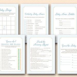 Boy Baby Blue Shower Games Package, Guess who, mommy or daddy, bingo, wishes baby,  baby name babble, Rabbit Baby Shower Download TLC540