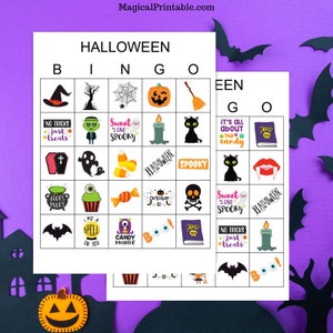 100 cartões de bingo de Halloween, bingo de Halloween para impressão, jogo de festa de Halloween, jogos divertidos de Halloween, jogo de bingo para festa de Halloween, bs701