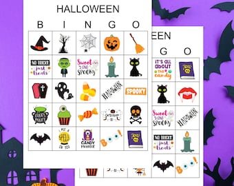 100 cartelle del bingo di Halloween, bingo di Halloween stampabile, gioco per feste di Halloween, giochi divertenti di Halloween, gioco del bingo per feste di Halloween, bs701