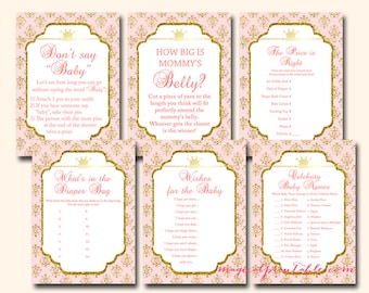 Instant Download, Prinzessin Baby Shower Spiele zum ausdrucken, Mädchen-Baby-Dusche, rosa und Gold Baby-Dusche-Spiele, TLC110