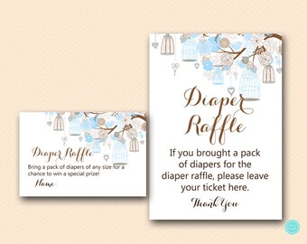 Diaper Raffle Card and Sign, Tweet Bird, Birdcage Baby Shower Game Printable, Blue Baby Shower Game, Garden Baby, TLC456