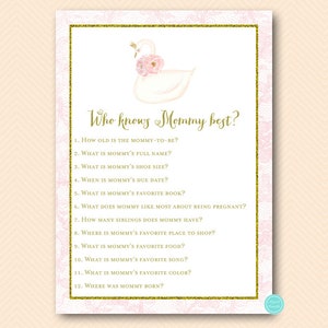 Pink Swan Baby Shower Games Package, Instant Download, baby predictions and advice, Baby Shower Game Download, Baby Shower Activities TLC627 image 8