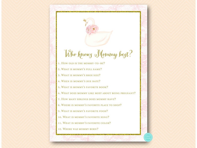 Pink Swan Baby Shower Games Package, Instant Download, baby predictions and advice, Baby Shower Game Download, Baby Shower Activities TLC627 image 8