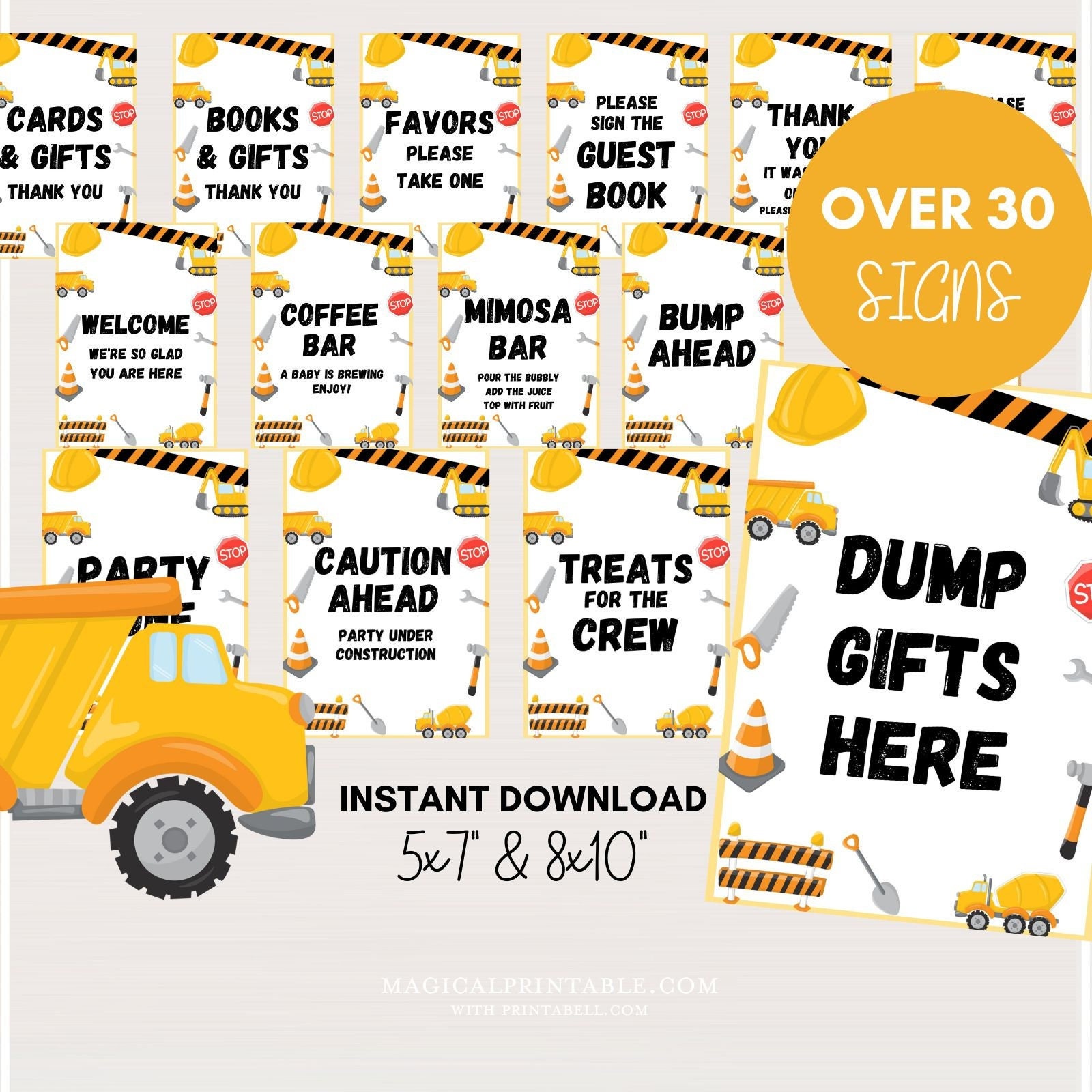 Construction Party Signs Bundle Printable Construction Signs Etsy