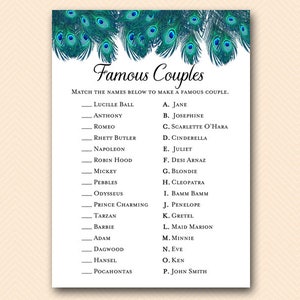 Peacock Bridal Shower Games Package Deal, Download, porn or polish, would they rather, love quote match, movie quote, over or under, BS555 image 6
