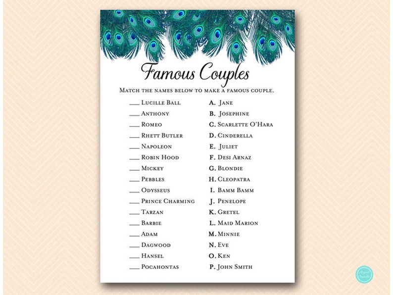 Peacock Bridal Shower Games Package Deal, Download, porn or polish, would they rather, love quote match, movie quote, over or under, BS555 image 6