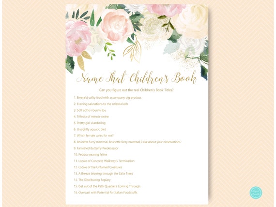 Name that children's book, Alternate titles for popular children's book, Blush Baby Shower Game, Baby Shower Activities, Download TLC530z Il_570xn