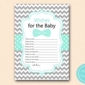 Wishes for Baby Cards, Wishes for Baby Printable, Boy, Little Man Baby Shower Wishes Card, Bows Baby Shower Printable TLC405 image 2