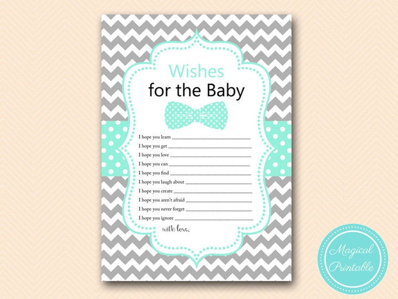 Wishes for Baby Cards, Wishes for Baby Printable, Boy, Little Man Baby Shower Wishes Card, Bows Baby Shower Printable TLC405 image 2