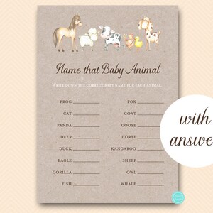 Farm Baby Shower Games, Name the baby animal game, Baby Shower Baby Animal Game, Baby Animal Shower Game, Baby Shower Games, TLC644