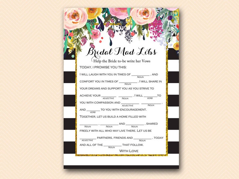 Mad Libs Help Bride Write Her Vows Bridal Shower Mad Lib | Etsy