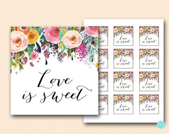 Bridal Shower Favor tags, Shabby Love is Sweet Tags, Square Tags, Printable Thank you tags, Printables toppers, BS138 SN34 BS402 TLC140