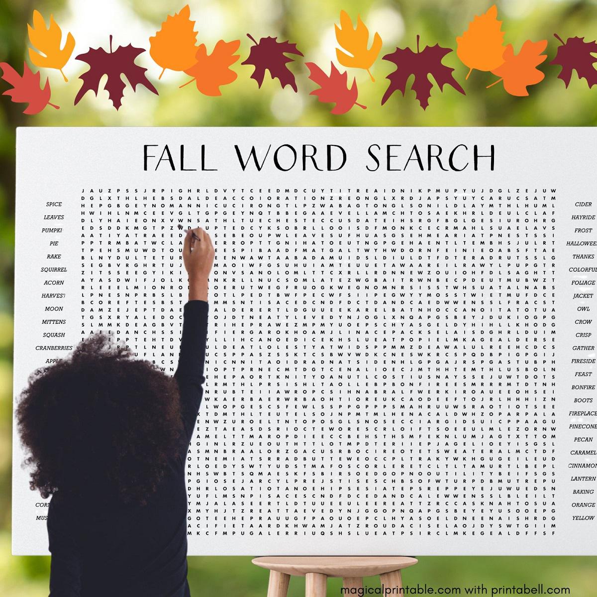 Giant Fall Word Search, Fall Halloween Game, Printable Fall Search ...