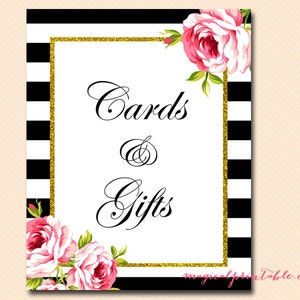 Cards and gifts sign, thank you Sign, signage, Black and White Stripes, Floral, Chic, SN03 BS10 SN26 TLC04