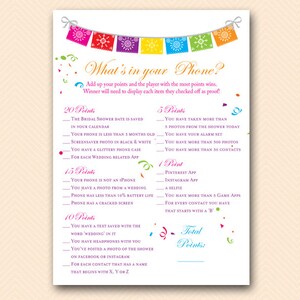 Fiesta Bridal Cellphone Game, Whats in your Phone Game, phone Hunt Game, Whats in your purse alternative, Bridal Shower Game, BS136