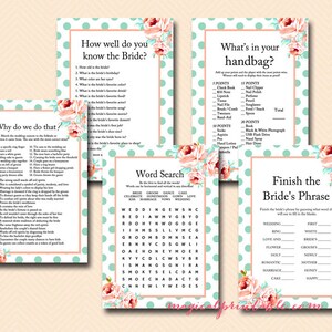 Minze und Pfirsich Bridal Shower Spiele, Blumen, einzigartige Bridal Shower Spiele, Bachelorette Spiele, Hochzeit Dusche Spiele BS33
