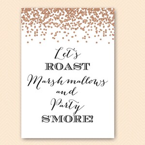 Let&#39;s Roast Marshmallow Sign, Marshmallow Sign, S&#39;mores Sign, Rose Gold Bridal Shower Decoration Sign, Rose Gold baby Shower Sign BS155