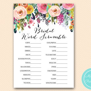 Bridal Word Scramble Game, Floral Bridal Shower Game Printable, Bachelorette, Wedding Shower BS138