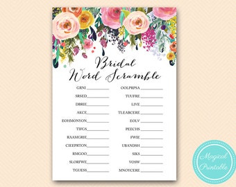 Bridal Word Scramble Game, Floral Bridal Shower Game Printable, Bachelorette, Wedding Shower BS138