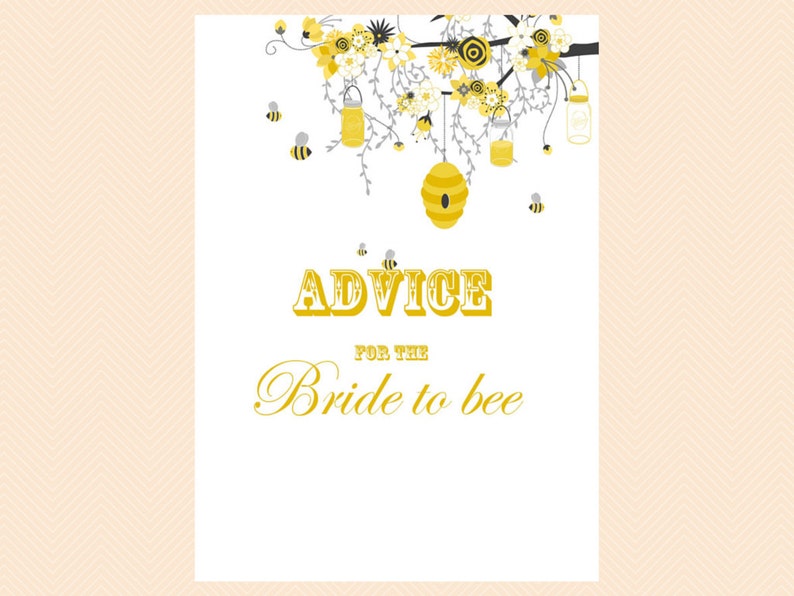 Advice for the Bride to bee, Honey Bee Bridal Shower Activities, Unique Bridal Shower Games, Bachelorette Games, Wedding Shower Games BS29 image 1