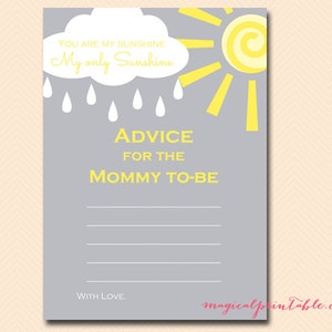 Advice for mommy to be, advice for new mommy, advice cards, You are my sunshine Baby Shower Games Printable, Gender Neutral baby, TLC112