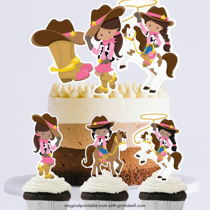 Printable Cowgirl Centerpieces, Cowgirl Cutouts, Cowgirl Cake Topper, Cowgirl Baby Shower Decorations, Cowgirl Birthday, TLC718 image 1