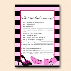 What did the Groom Say, What did he say about her, Newlywed Game, Lingerie Bridal shower Game, Bridal Shower Game, Bachelorette Game, BS450
