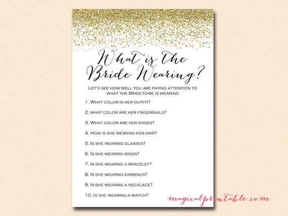 What Is The Bride Wearing Memory Game Bridal Shower Printable Gold Glitter Bachelorette Wedding Bs88