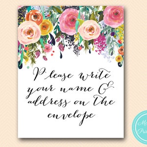 please write your name and address on envelope sign, Bridal, Baby, Wedding Signage, Wedding Sign Printable, Bridal Shower BS138 SN34 TLC140