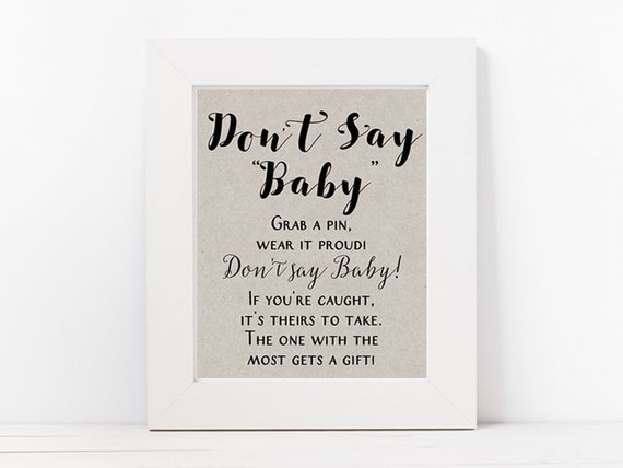 Grey Dont Say Baby Game, Diaper Pin Baby Shower Game, Don't say baby Baby Shower Game, Kraft paper, Baby Shower Game Printable TLC596g Il_570xn