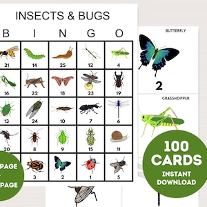100 tarjetas de bingo de insectos y bichos, bingo imprimible para fiestas de cumpleaños, juego de bingo para fiestas, juego de bingo de insectos, bs701 JK