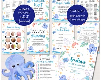 Bearbeitbares Sea You Bald Babyparty Spiele Bundle, unter dem Meer, Baby Sprinkle, unter der Meer Babyparty, PDF, Download TLC878 canva