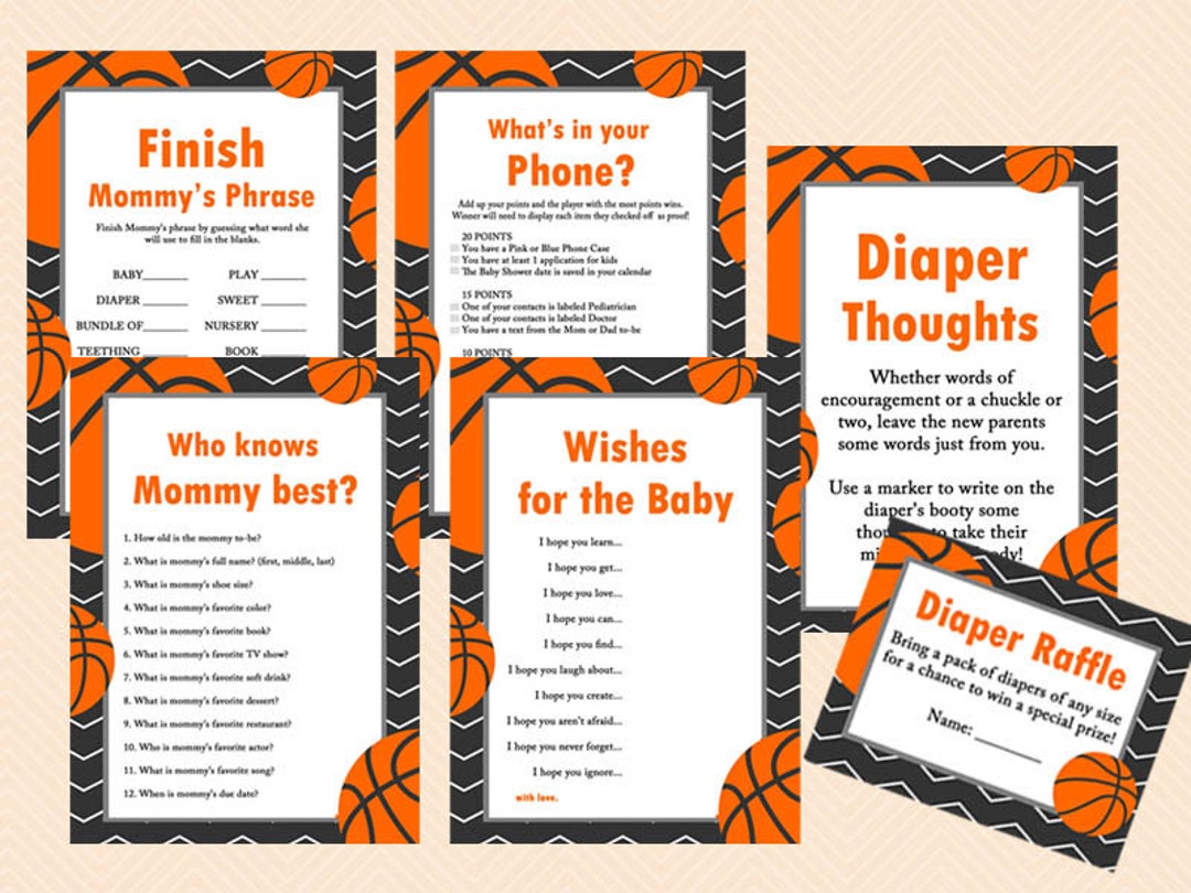 Basketball Baby Shower Games Printables, Game Pack, Instant Download