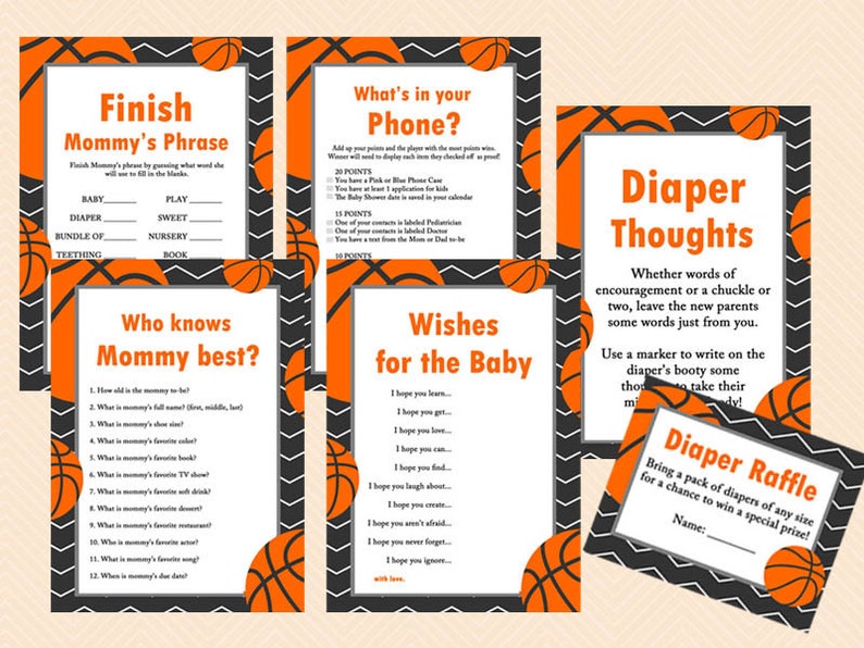 Basketball Baby Shower Games Printables Game Pack Instant Etsy