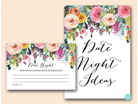 Garden Bridal Shower date night idea card, Floral Bridal Shower Games, Chic, Flowers, Wedding Shower Activities BS138 Il_570xn