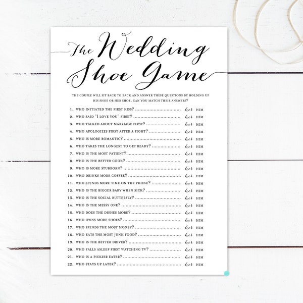 Wedding Shoe Printable Bridal Shower Wedding Game. Fun Couple Shower Game. Rustic. Kraft. Hens Bachelorette Party. Instant Download BS596