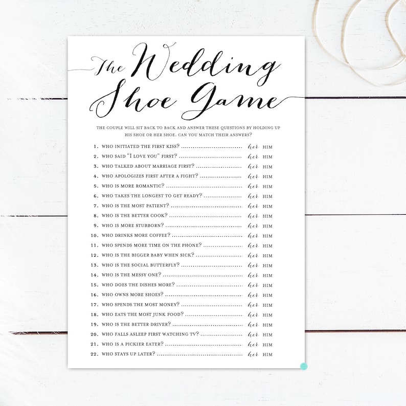 Wedding Shoe Printable Bridal Shower Wedding Game. Fun Couple image 0