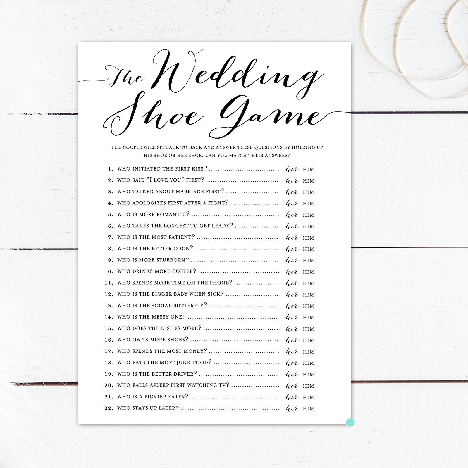 Wedding Shoe Printable Bridal Shower Wedding Game. Fun Couple - Etsy