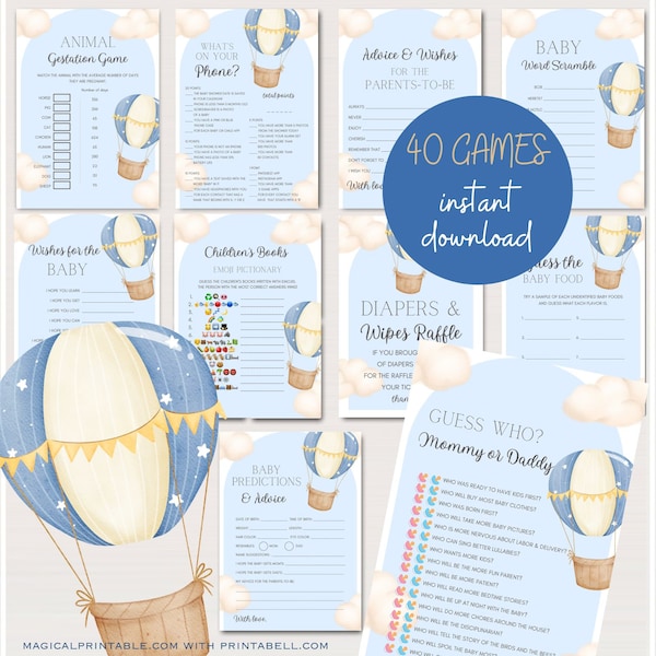 Over 40 Hot Air Balloon Baby Shower Games Bundle, Hot Air Balloon Baby Shower, Up Up and Away Baby Shower, Hot Air Balloon Themed TLC753