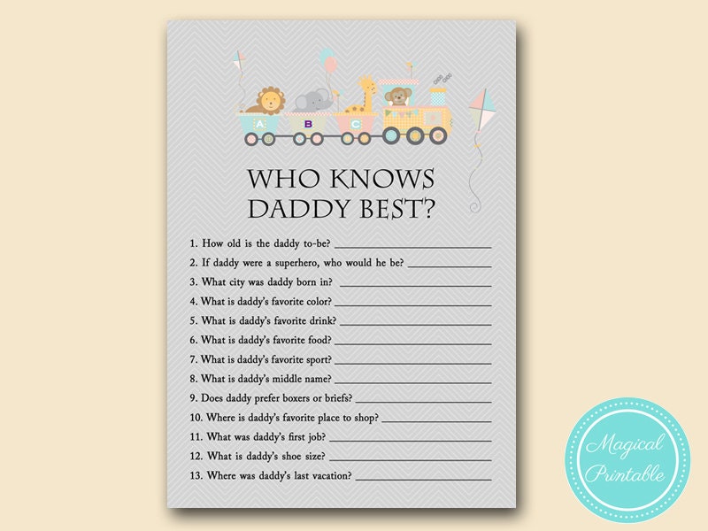 Who Knows Daddy Best Co Ed Baby Shower Game Jungle Baby Etsy