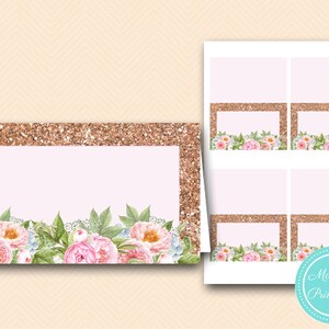 Printable Labels Cards, Tent Style Labels, Pink Rose Gold Floral Bridal ...