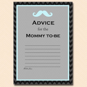 Conselhos para a futura mamãe, conselhos para a nova mamãe, cartões de conselhos, chá de bebê com bigode Jogos para imprimir, azul, homenzinho chá de bebê TLC65