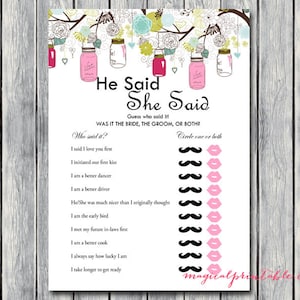 He said she said game, bridal shower, Burgundy Bridal Shower Games, Mason Jars Bridal Shower Games, Wedding Shower Games BS103