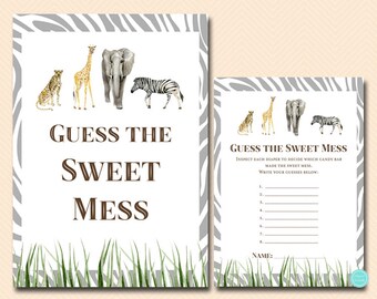 African Wild Baby Shower Games, Guess the Sweet Mess, Dirty Diaper, Chocolate Bar Game, Baby Shower Games Download, safari, jungle TLC674
