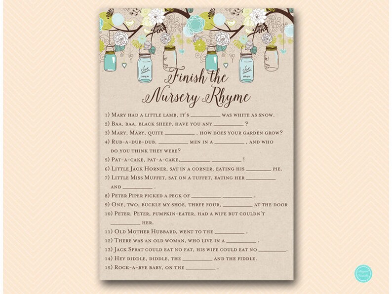 Teal Mason Jar Baby Shower Games Package Instant Etsy