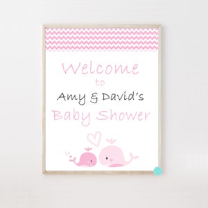 Pink Whale Welcome Sign, Nautical Baby Shower sign, Whale Baby Shower sign, Pink Whale birthday Sign TLC117